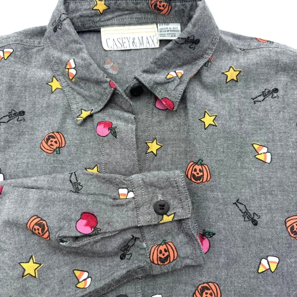 CASEY & MAX Men Medium Grey Cotton Halloween Print Long Sleeve Button Down Shirt